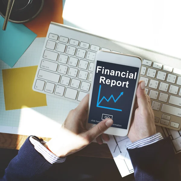 Mobile phone with financial report — Stock Photo, Image