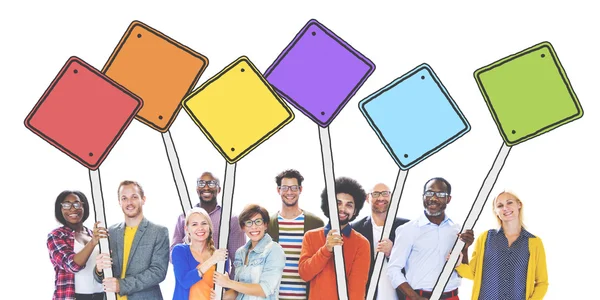 People holding banners — Stock Photo, Image