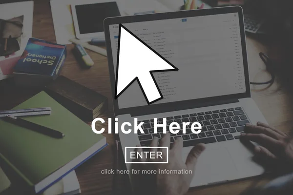 Cliquez ici, Concept de site Web en ligne — Photo