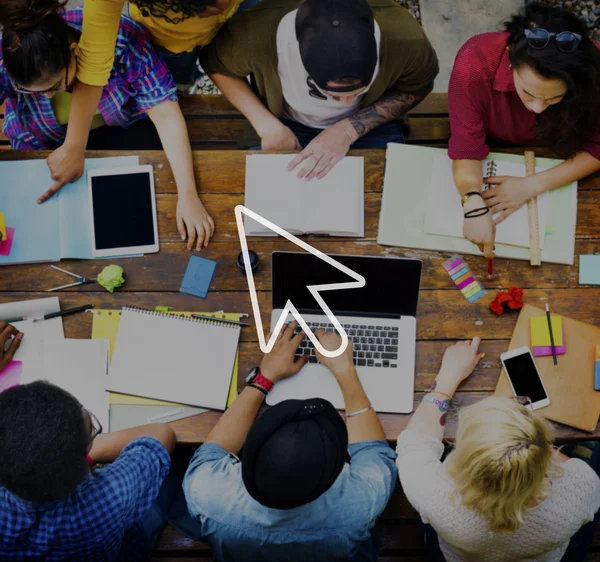 College students and cursor icon — Stock Photo, Image