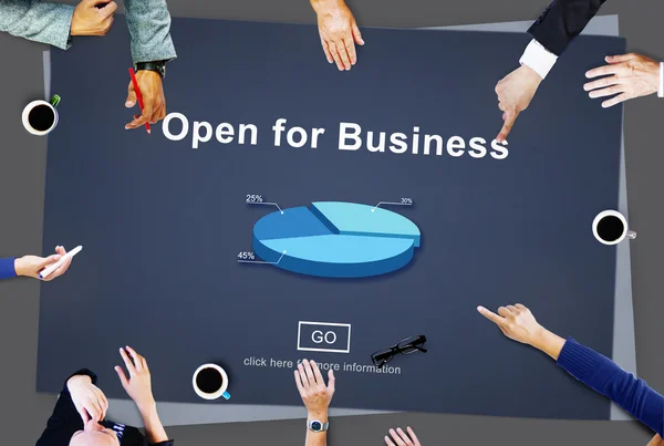 People Pointing on Open for Business — Stock Photo, Image