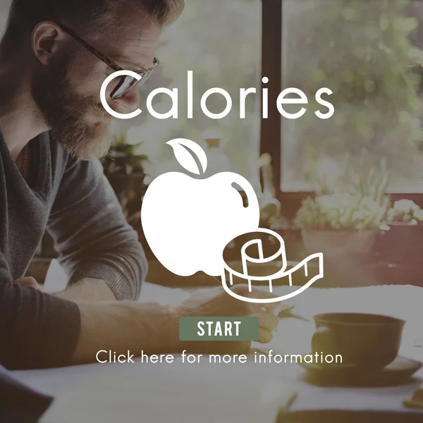 Man en calorieën dieet voedsel energieconcept — Stockfoto