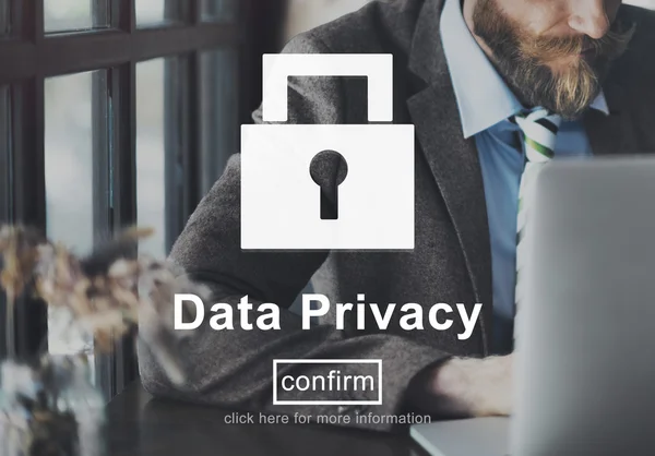 Business man working and data privacy — стоковое фото