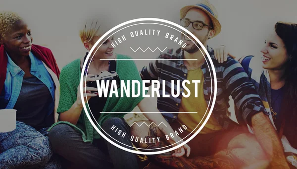 Lidé s razítkem Wanderlust — Stock fotografie