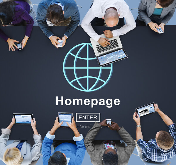 people using devices and Homepage