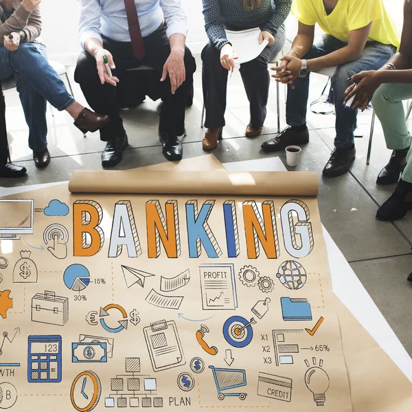 People over poster with Banking — Stock Photo, Image