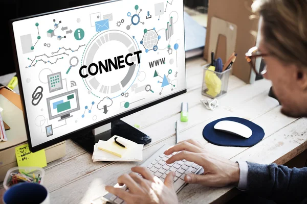 Beeldscherm van de computer met connect — Stockfoto