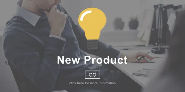 Üzletember gondolkodás új termék fogalma — Stock Fotó