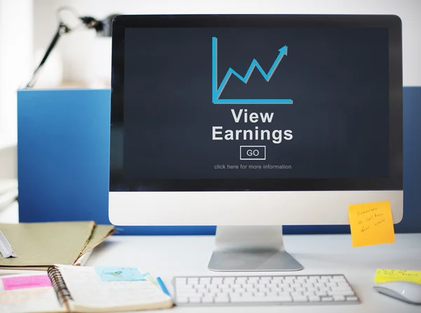 Computer monitor with view earnings — Stock Photo, Image