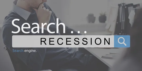 Uomo d'affari con recessione ricerca testo — Foto Stock