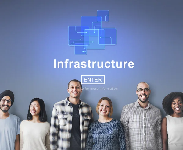 Mångfald människor med infrastruktur — Stockfoto