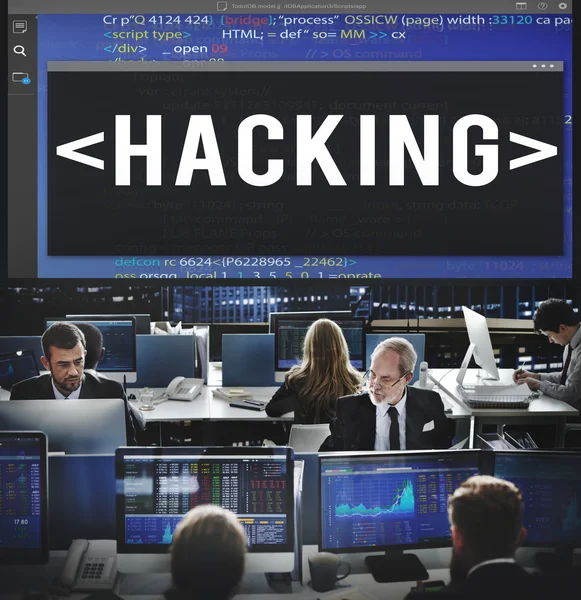 Pracowników firmy i Hacking — Zdjęcie stockowe