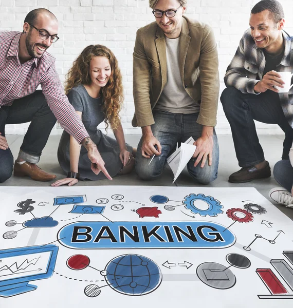 Designers working with poster and banking — Stock Photo, Image