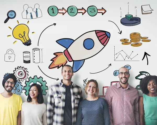 Diversità persone con start up — Foto Stock