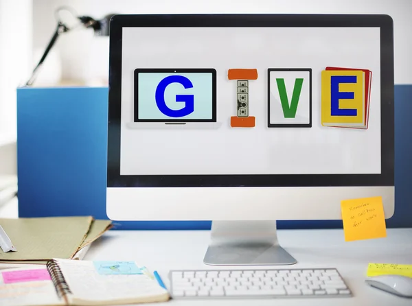 Give help on monitor Concept — Stock Photo, Image