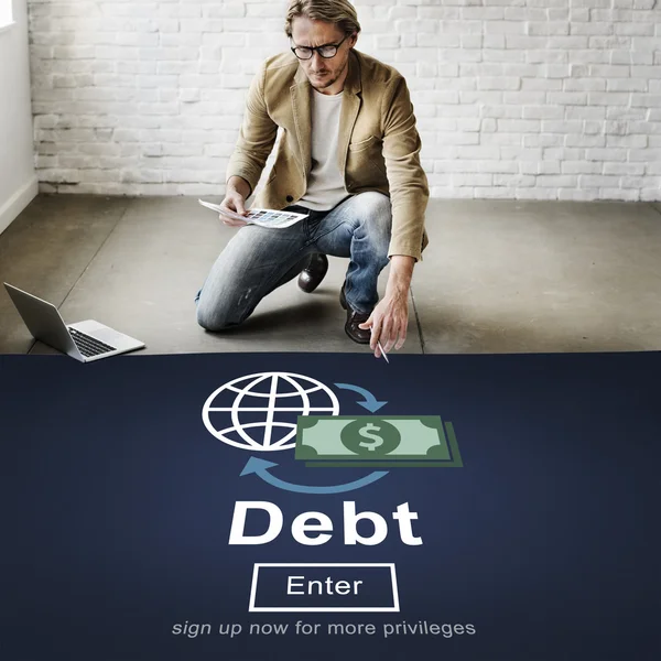 Businessman working with debt — Stock Photo, Image