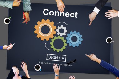 Üzerinde işaret eden iş adamları bağlamak kavramı