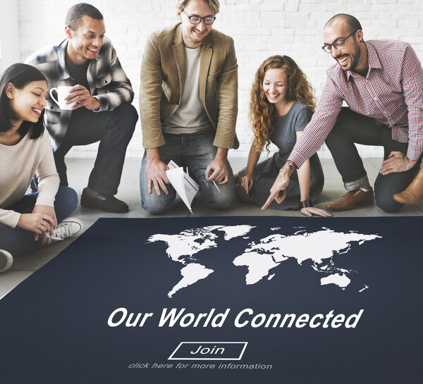 designers working with poster and world connected