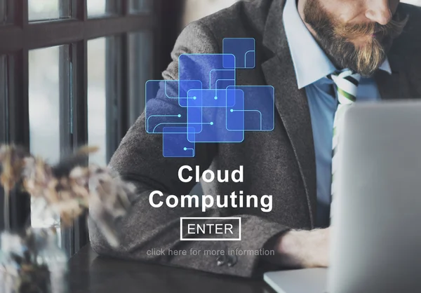 Hombre de negocios trabajando y computación en nube —  Fotos de Stock