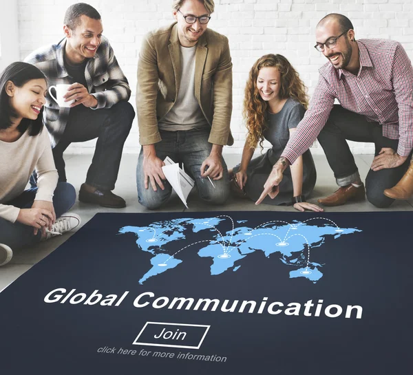 Designers working with poster and global communication — Stock Photo, Image