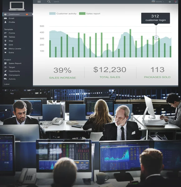 Business people working and dashboard — Stock Photo, Image