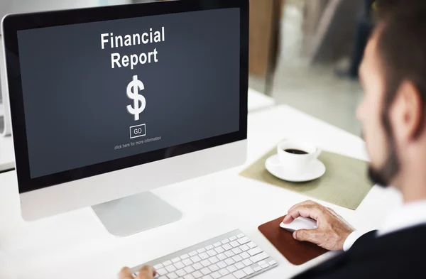 Počítačový monitor s finanční zpráva — Stock fotografie