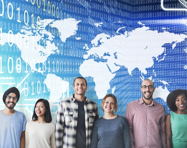 Diversity people with world map — Stock Photo, Image