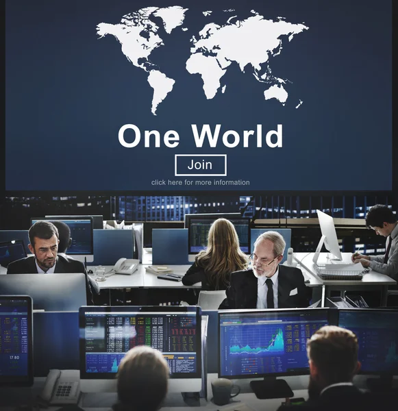 Werknemers van het bedrijf en één wereld — Stockfoto