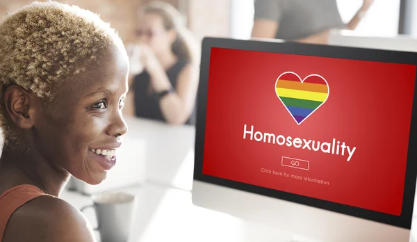 Computer with homosexuality on monitor — Stock Photo, Image