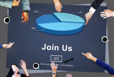 Üzerinde işaret eden iş adamları bize katılın