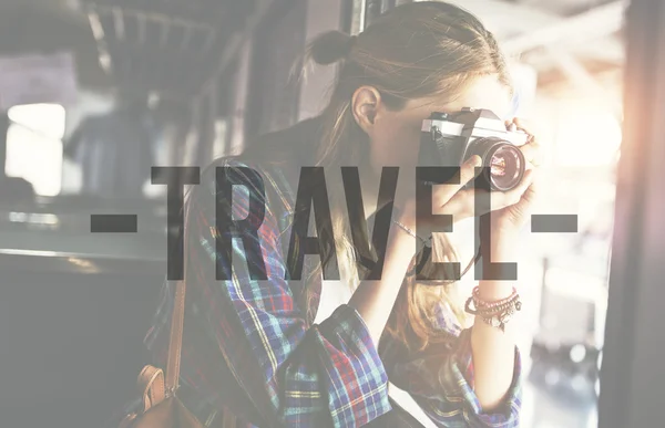 Girl Photographer Traveling — Stock Photo, Image