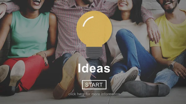 Diversity friends near wall with ideas — Stock Photo, Image