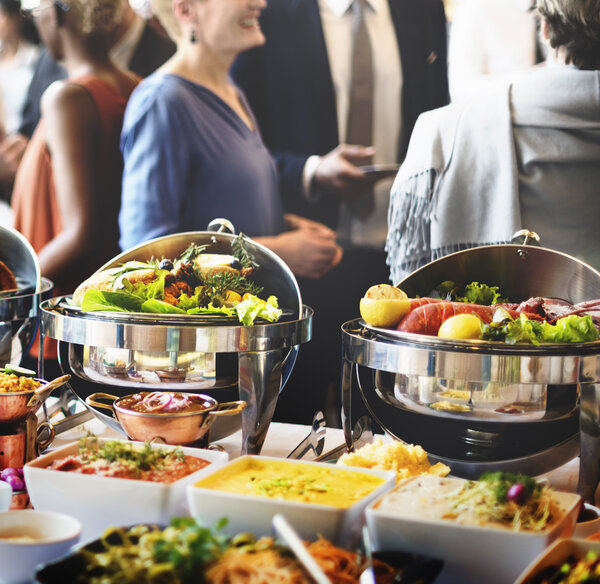 People with cups and plates