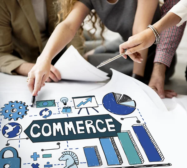 Designers working with poster and commerce — Stock Photo, Image