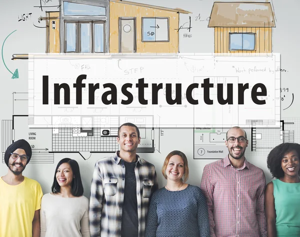 Diversidad personas con infraestructura — Foto de Stock