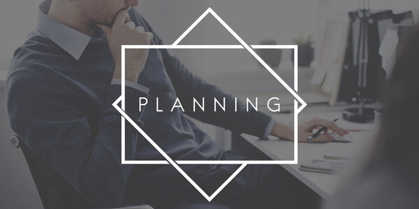 Businessman thinking with text planning