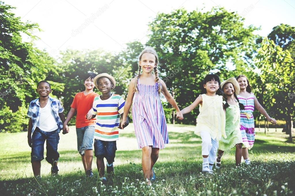 multiethnic children outdoors