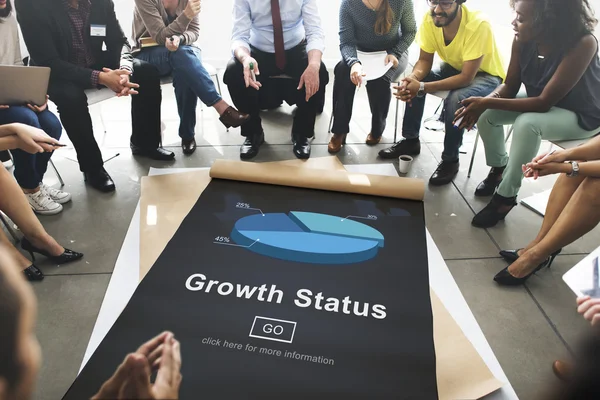 People over poster with growth status — Stock Photo, Image