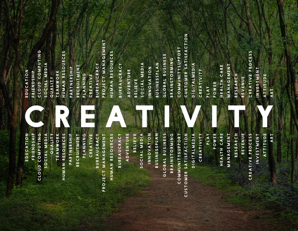 Tekst kreatywność z lasu na tle. — Zdjęcie stockowe