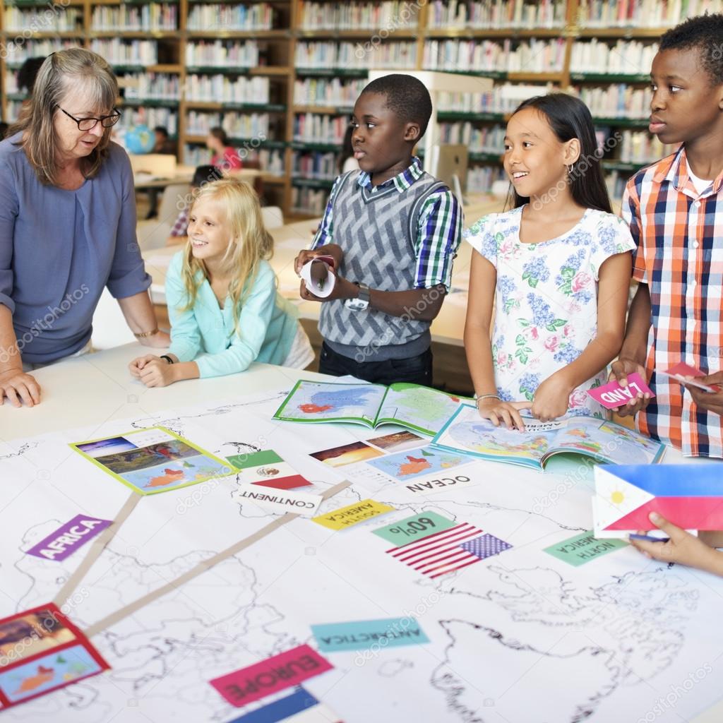 children having lesson with teacher