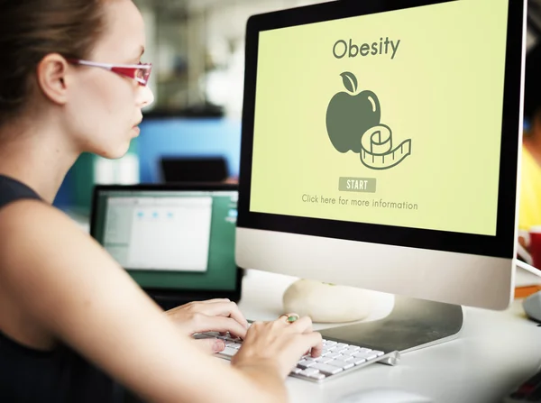 Computer with Obesity on monitor — Stock Photo, Image