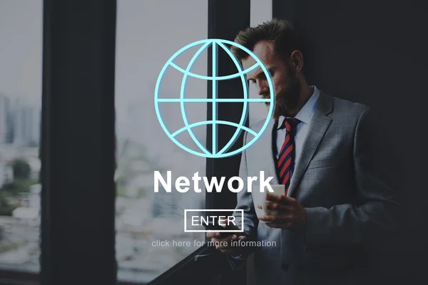 Business man working and network — стоковое фото