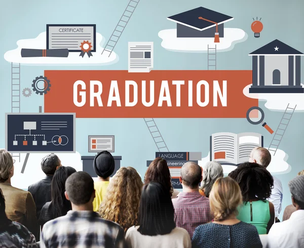 People at seminar with graduation — Stock Photo, Image