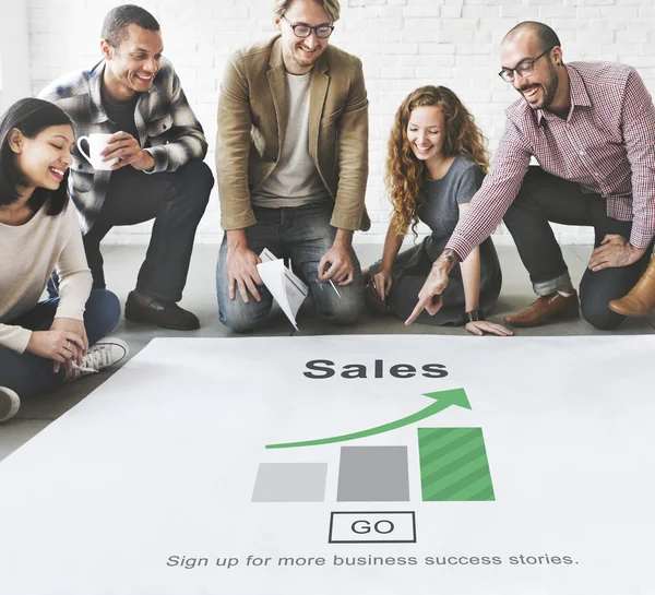 Designers working with poster and sales — Stock Photo, Image