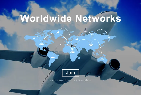 Vliegtuig en wereldwijde netwerken Concept — Stockfoto