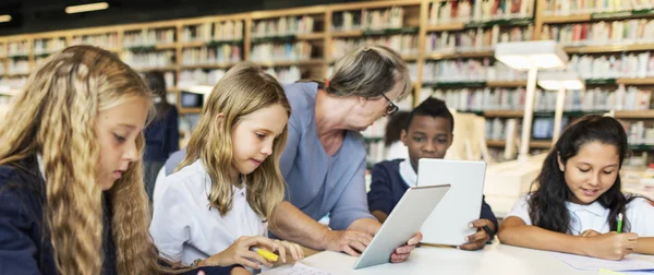 Kinderen die studeren in de bibliotheek — Stockfoto