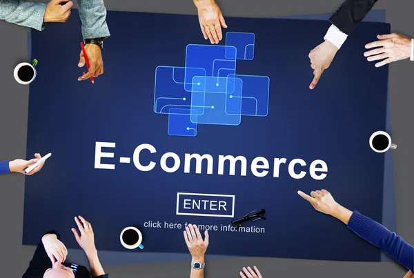 Business People Pointing on E-Commerce sign — Stock Photo, Image