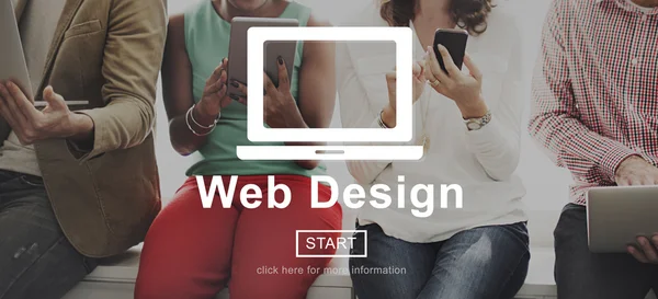 Menschen auf Fensterbank mit Webdesign — Stockfoto