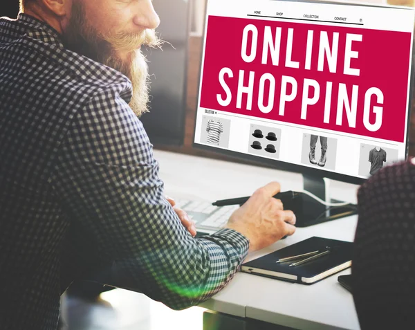 Computer con shopping online sul monitor — Foto Stock