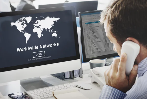 Computer with Worldwide Networks on monitor — Stock Photo, Image